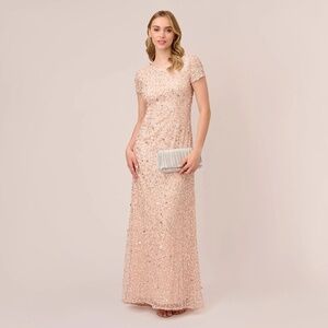 Scoop Back Sequin Gown In Blush - Adrianna Papell